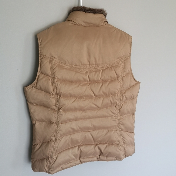 Eddie Bauer Original Quilted Goose Down Puffer Vest Fur Trim Gold Womens… - Picture 2 of 16